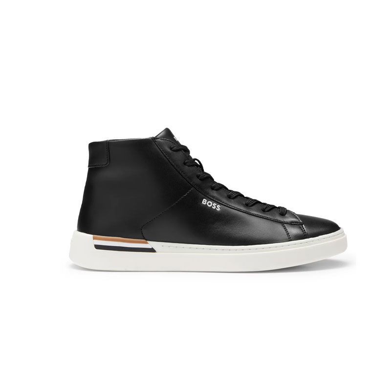 HIGH-TOP TRAINERS IN SMOOTH LEATHER WITH SIGNATURE STRIPE